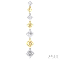 1/2 Ctw Two-Toned Puffed Cushion-Shaped Link Round Cut Diamond Fashion Long Earring in 14K Yellow and White Gold