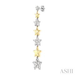 1/2 Ctw Two-Toned Puffed Star Link Round Cut Diamond Fashion Long Earring in 14K Yellow and White Gold