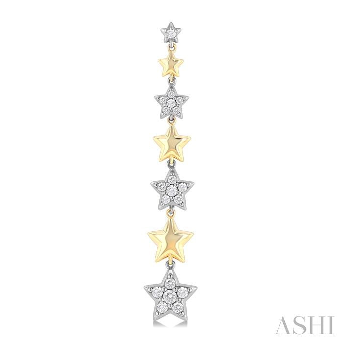 1/2 Ctw Two-Toned Puffed Star Link Round Cut Diamond Fashion Long Earring in 14K Yellow and White Gold