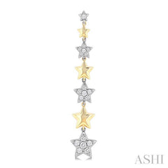 1/2 Ctw Two-Toned Puffed Star Link Round Cut Diamond Fashion Long Earring in 14K Yellow and White Gold