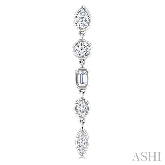 1 Ctw Bezel Set Mixed Diamond Cut Fashion Earring in 14K White Gold