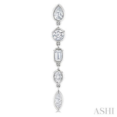 1 Ctw Bezel Set Mixed Diamond Cut Fashion Earring in 14K White Gold