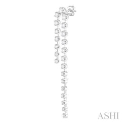 1 Ctw Round Cut Diamond Twin Row Fashion Long Earrings in 14K White Gold