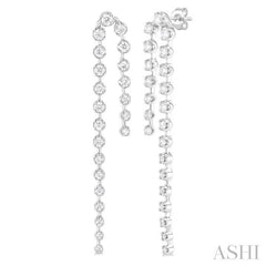 1 Ctw Round Cut Diamond Twin Row Fashion Long Earrings in 14K White Gold