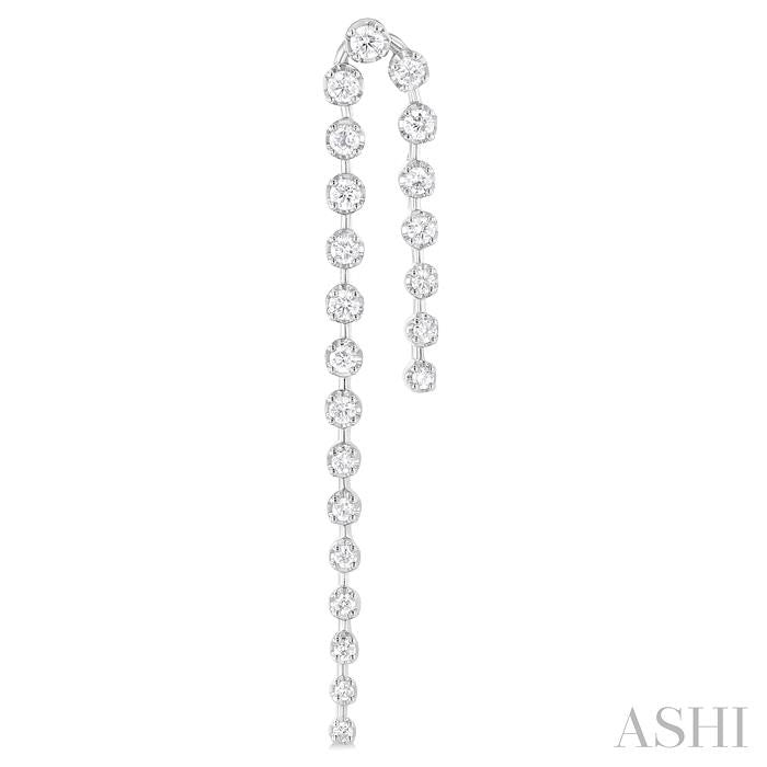 1 Ctw Round Cut Diamond Twin Row Fashion Long Earrings in 14K White Gold