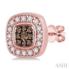 1/3 Ctw Round Cut White and Champagne Brown Diamond Fashion Earrings in 14K Rose Gold