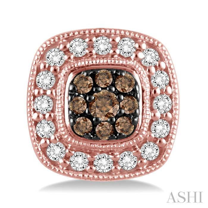 1/3 Ctw Round Cut White and Champagne Brown Diamond Fashion Earrings in 14K Rose Gold
