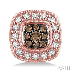1/3 Ctw Round Cut White and Champagne Brown Diamond Fashion Earrings in 14K Rose Gold