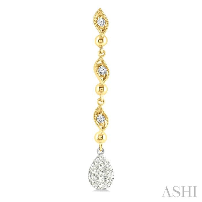 1/2 Ctw Lovebright Pear Shape Round Cut Diamond Fashion Long earrings in 14K Yellow and White Gold