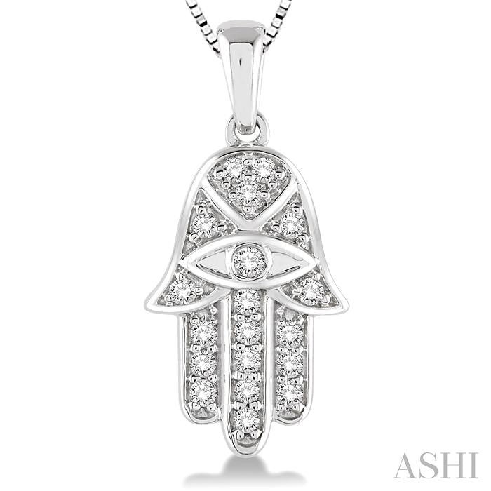 1/4 Ctw Round Cut Diamond Hamsa Pendant in 14K White Gold with Chain