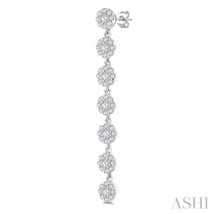 1/2 Ctw Floral Link Round Cut Diamond Cluster Fashion Long Earring in 14K White Gold