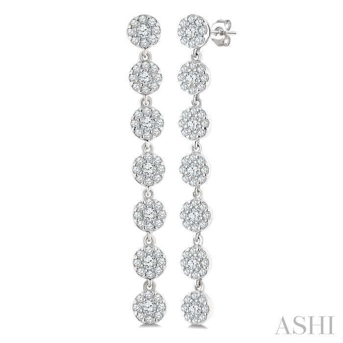 1/2 Ctw Floral Link Round Cut Diamond Cluster Fashion Long Earring in 14K White Gold