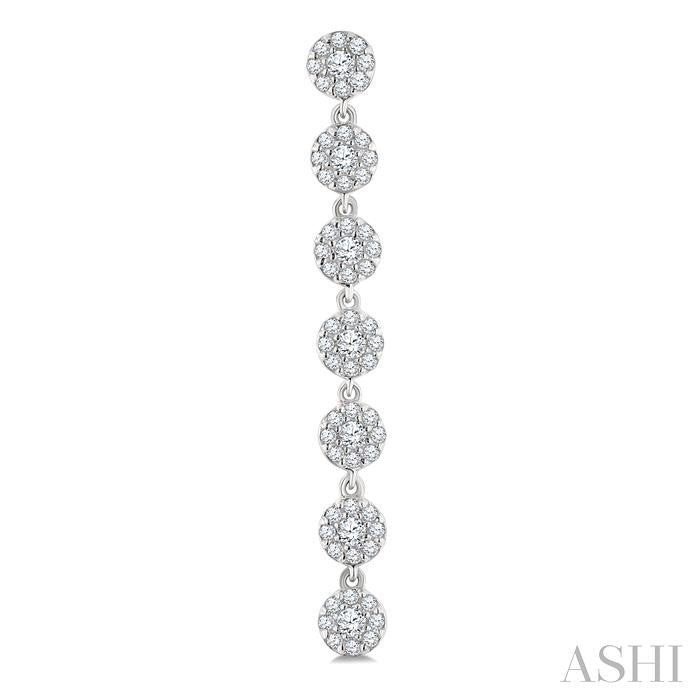 1/2 Ctw Floral Link Round Cut Diamond Cluster Fashion Long Earring in 14K White Gold