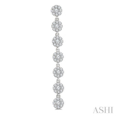 1/2 Ctw Floral Link Round Cut Diamond Cluster Fashion Long Earring in 14K White Gold