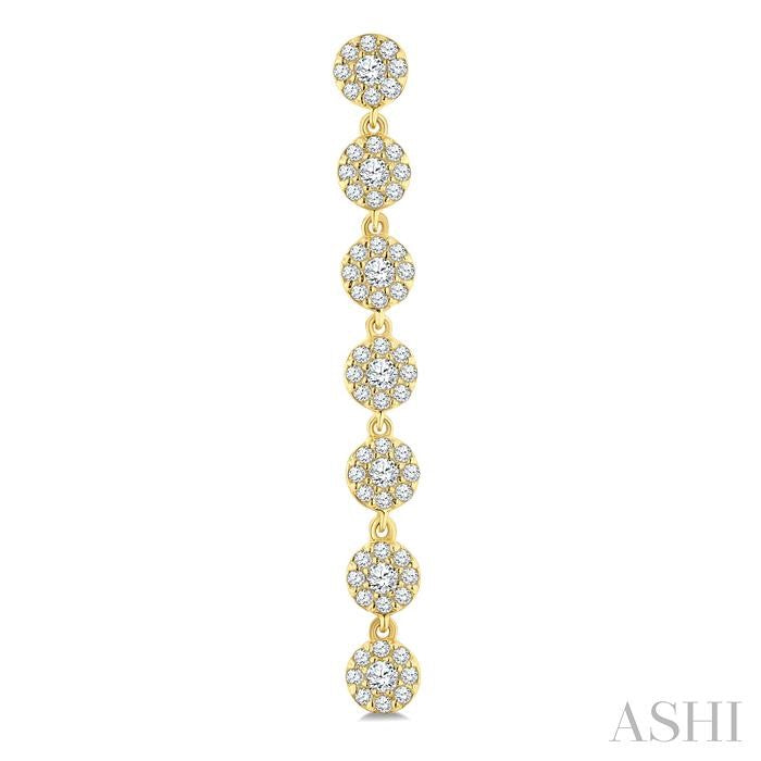 1/2 Ctw Floral Link Round Cut Diamond Cluster Fashion Long Earring in 14K Yellow Gold