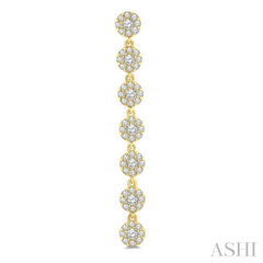 1/2 Ctw Floral Link Round Cut Diamond Cluster Fashion Long Earring in 14K Yellow Gold