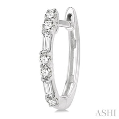 1/3 Ctw Baguette and Round Cut Diamond Petite Huggies in 14K White Gold