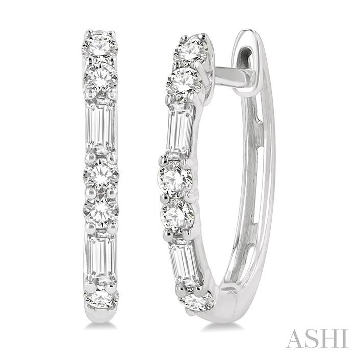 1/3 Ctw Baguette and Round Cut Diamond Petite Huggies in 14K White Gold