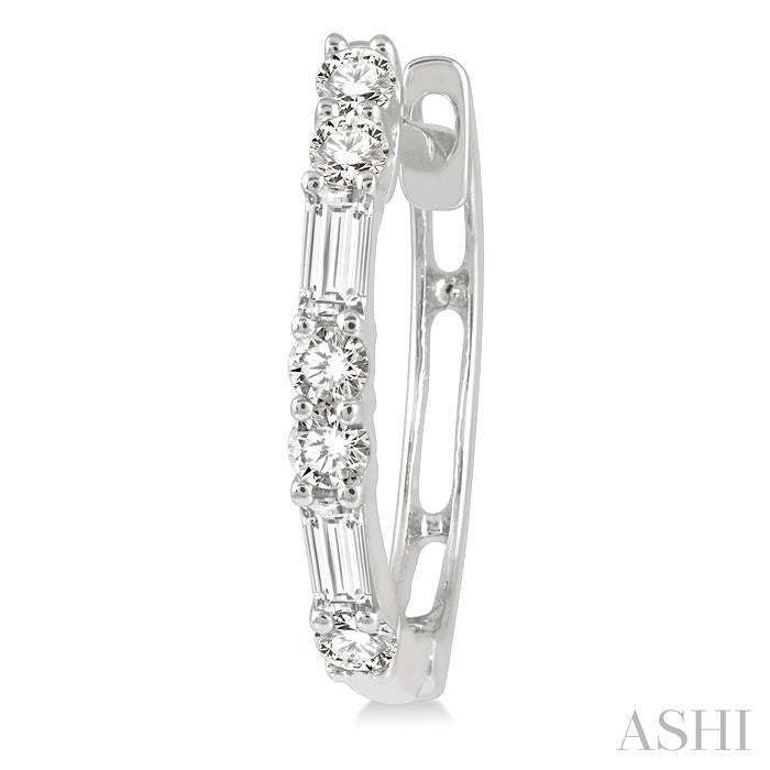 1/3 Ctw Baguette and Round Cut Diamond Petite Huggies in 10K White Gold