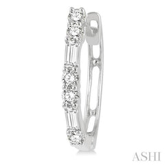 1/3 Ctw Baguette and Round Cut Diamond Petite Huggies in 10K White Gold