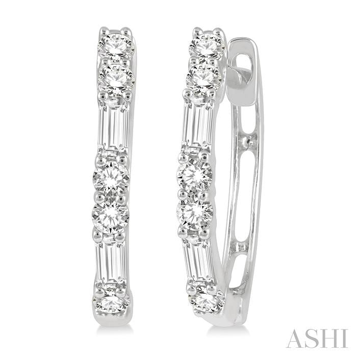 1/3 Ctw Baguette and Round Cut Diamond Petite Huggies in 10K White Gold