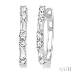 1/3 Ctw Baguette and Round Cut Diamond Petite Huggies in 10K White Gold