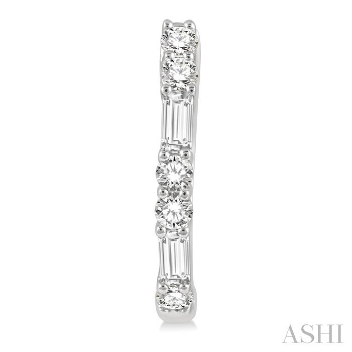 1/3 Ctw Baguette and Round Cut Diamond Petite Huggies in 10K White Gold