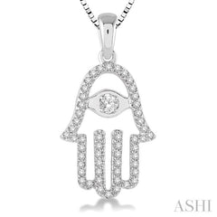 1/4 Ctw Round Cut Diamond Hamsa Pendant in 14K White Gold with Chain