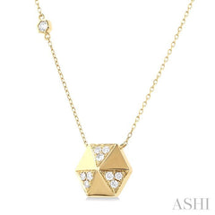 1/4 Ctw Petite Hexagonal Shape Round Cut Diamond Fashion Necklace in 14K Yellow Gold