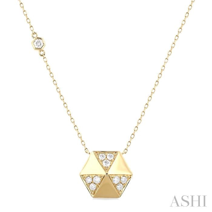 1/4 Ctw Petite Hexagonal Shape Round Cut Diamond Fashion Necklace in 14K Yellow Gold