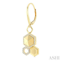 1/4 Ctw Hexagon Motif Round Cut Diamond Fashion Hanging Earrings in 14K Yellow Gold
