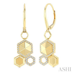 1/4 Ctw Hexagon Motif Round Cut Diamond Fashion Hanging Earrings in 14K Yellow Gold