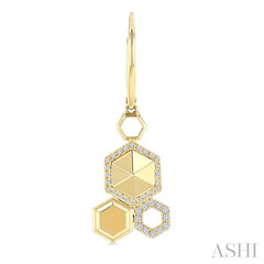 1/4 Ctw Hexagon Motif Round Cut Diamond Fashion Hanging Earrings in 14K Yellow Gold