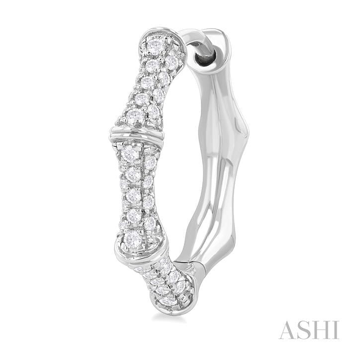1/3 Ctw Petite Bamboo-Inspired Round Cut Diamond Fashion Huggies in 14K White Gold