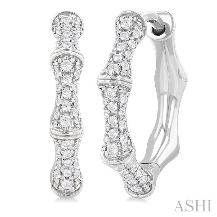 1/3 Ctw Petite Bamboo-Inspired Round Cut Diamond Fashion Huggies in 14K White Gold