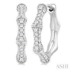 1/3 Ctw Petite Bamboo-Inspired Round Cut Diamond Fashion Huggies in 14K White Gold