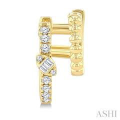 1/3 Ctw Petite Double Row Ball Bead, Baguette & Round Cut Diamond Fashion Huggie Earrings in 14K Yellow Gold