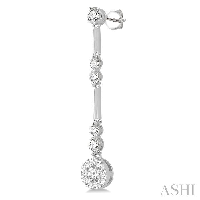 3/4 Ctw Tri-Section Lovebright Round Cut Diamond Bar Link Earrings in 14K White Gold