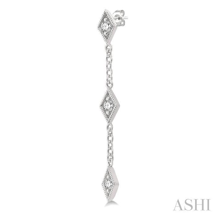 1/6 Ctw Diamond Shape 3-Station Round Cut Diamond Drop Earring in 10K White Gold