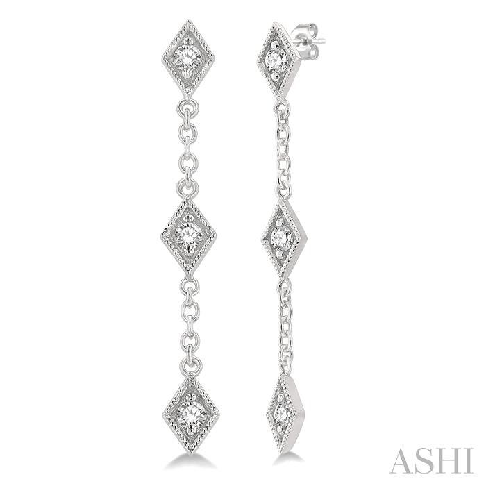 1/6 Ctw Diamond Shape 3-Station Round Cut Diamond Drop Earring in 10K White Gold