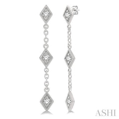 1/6 Ctw Diamond Shape 3-Station Round Cut Diamond Drop Earring in 10K White Gold