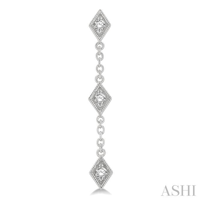 1/6 Ctw Diamond Shape 3-Station Round Cut Diamond Drop Earring in 10K White Gold
