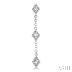 1/6 Ctw Diamond Shape 3-Station Round Cut Diamond Drop Earring in 10K White Gold