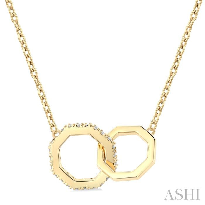 1/10 ctw Round Cut Diamond Interlocked Octagonal Rings Fashion Necklace in 10K Yellow Gold