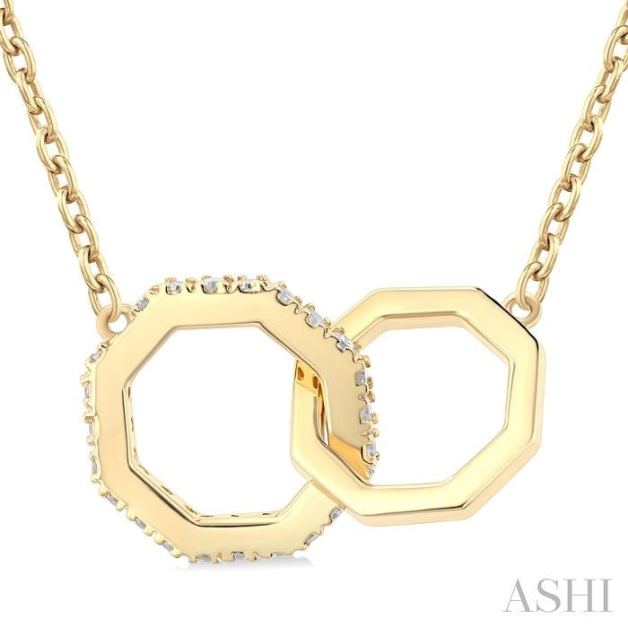 1/10 ctw Round Cut Diamond Interlocked Octagonal Rings Fashion Necklace in 10K Yellow Gold
