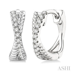 1/6 Ctw Petite Criss Cross Rope and Round Cut Diamond Fashion Huggies in 14K White Gold