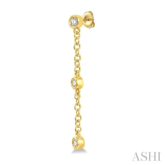 1/6 Ctw Circular Shape 3-Station Round Cut Diamond Drop Earring in 10K Yellow Gold