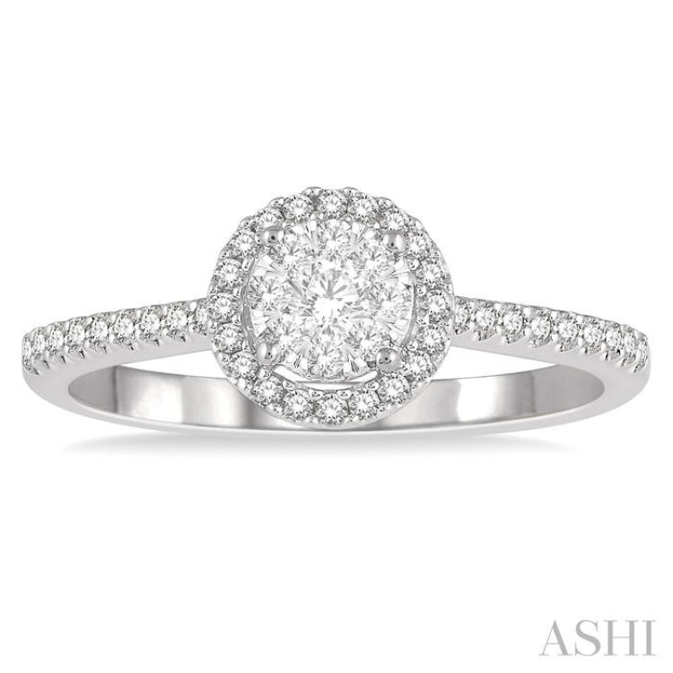 1/3 Ctw Round Diamond Lovebright Halo Engagement Ring in 14K White and Yellow Gold