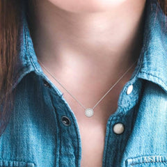 1/3 Ctw Circular Round Cut Diamond Lovebright Pendant With Chain in 14K White Gold