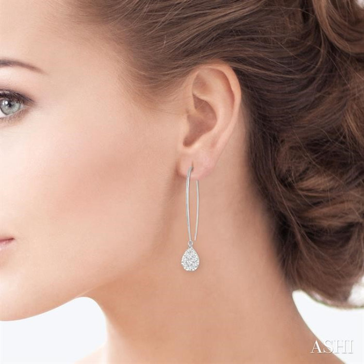 1/2 Ctw Pear Shape Dangler Lovebright Round Cut Diamond Earring in 14K White Gold